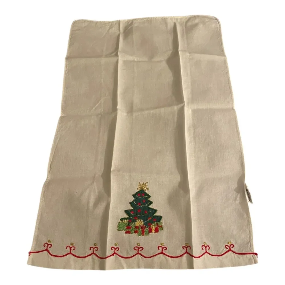 Vintage Lillian Vernon Christmas Holiday Appliqued Tea Towels 100% Cotton